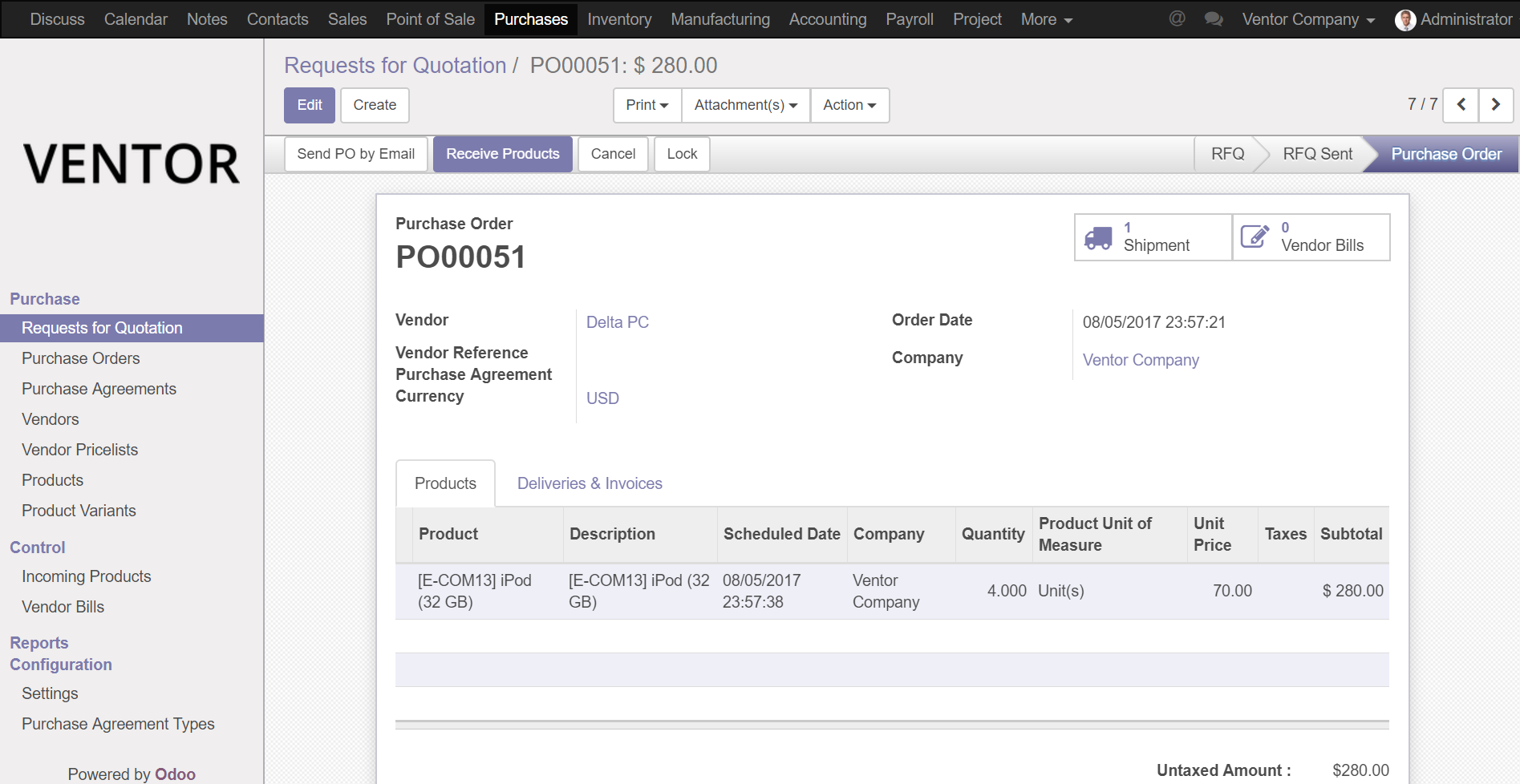 Ventor Odoo purchase order