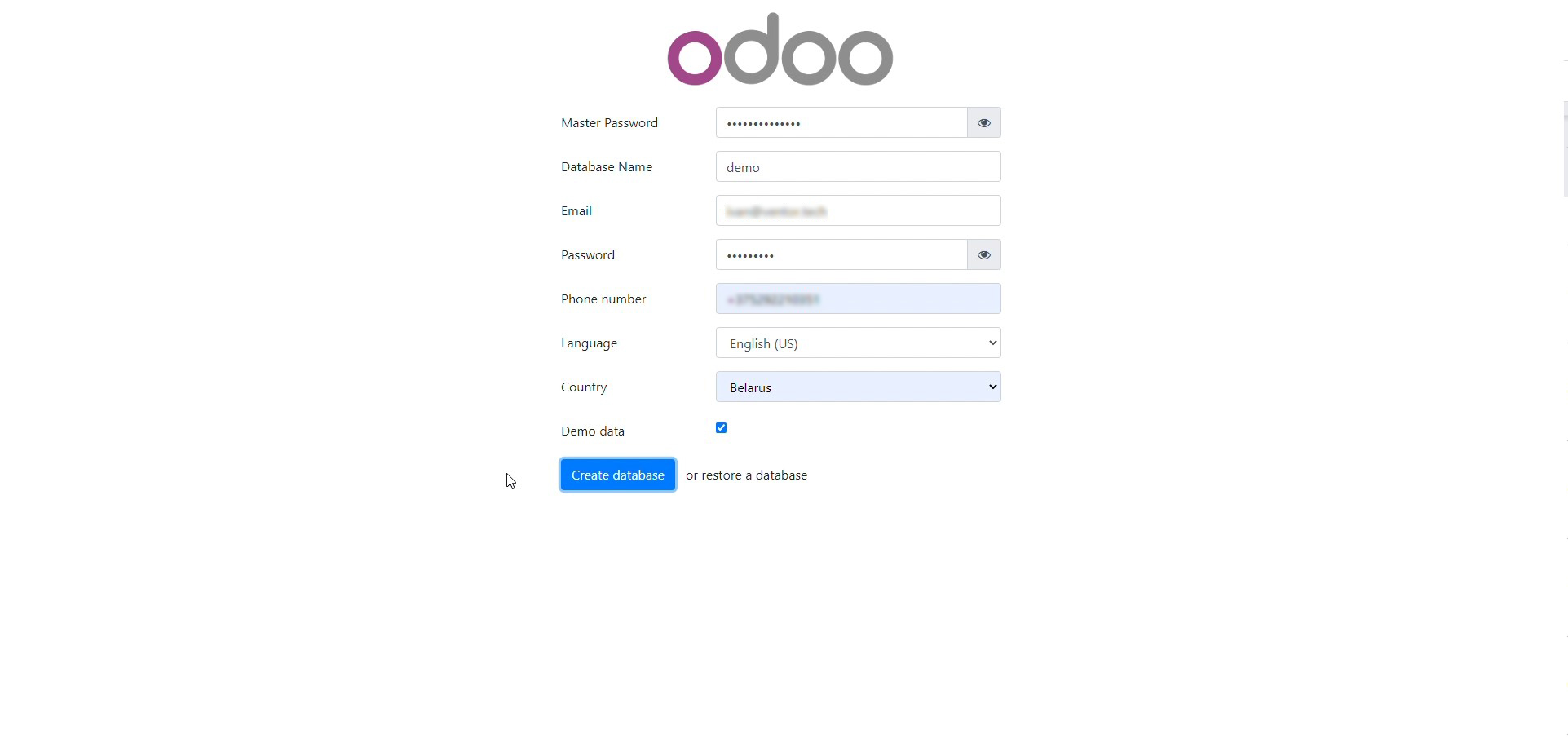 odoo database.