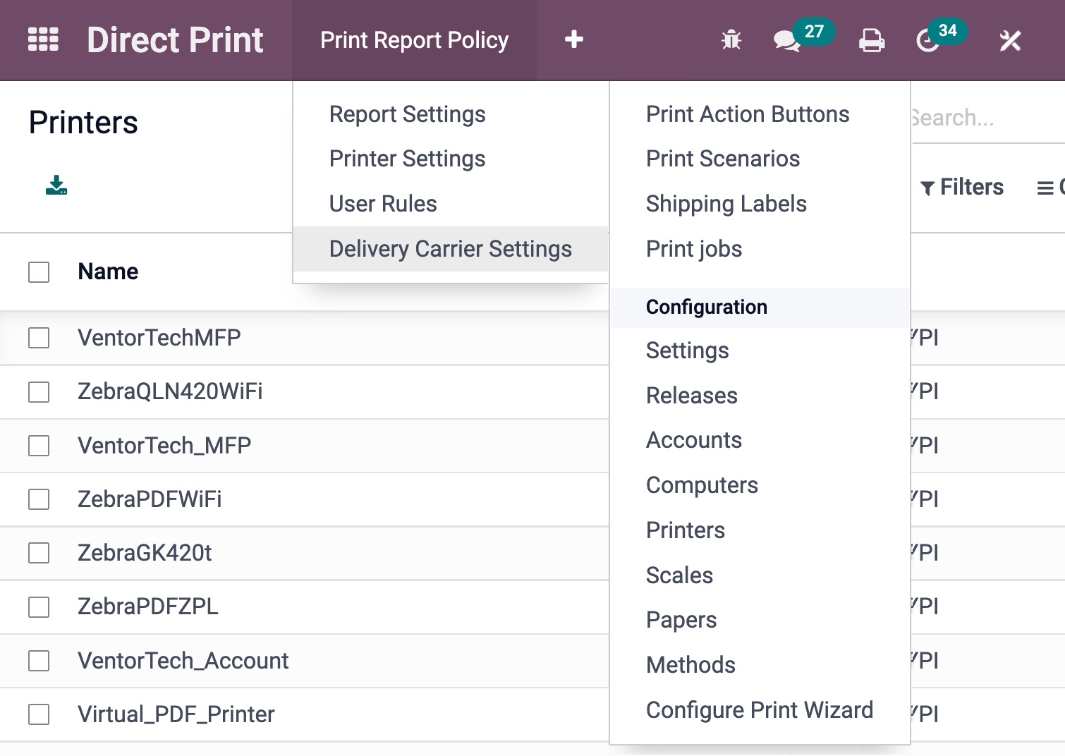 odoo print settings