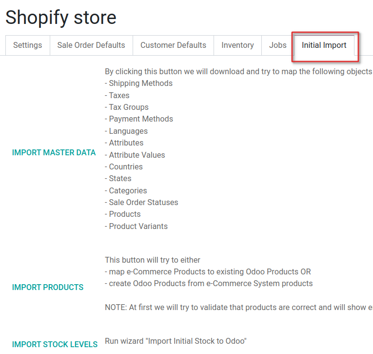 Shopify Odoo Initial Import