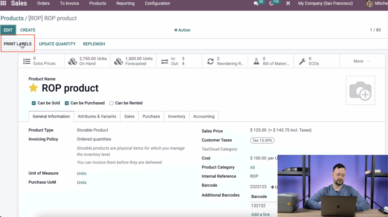 Print barcode labels from Odoo directly to a printer Ventor.app