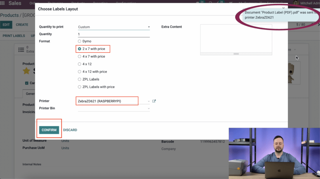 product labels Odoo