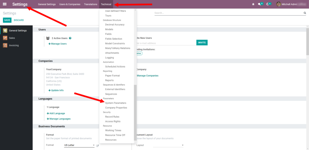 incoming connection odoo