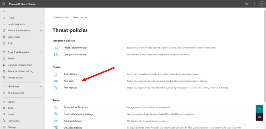 configuring of a anti spam thread policy odoo 14