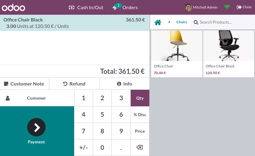 a screenshot of odoo retail software interface at the checkout phase