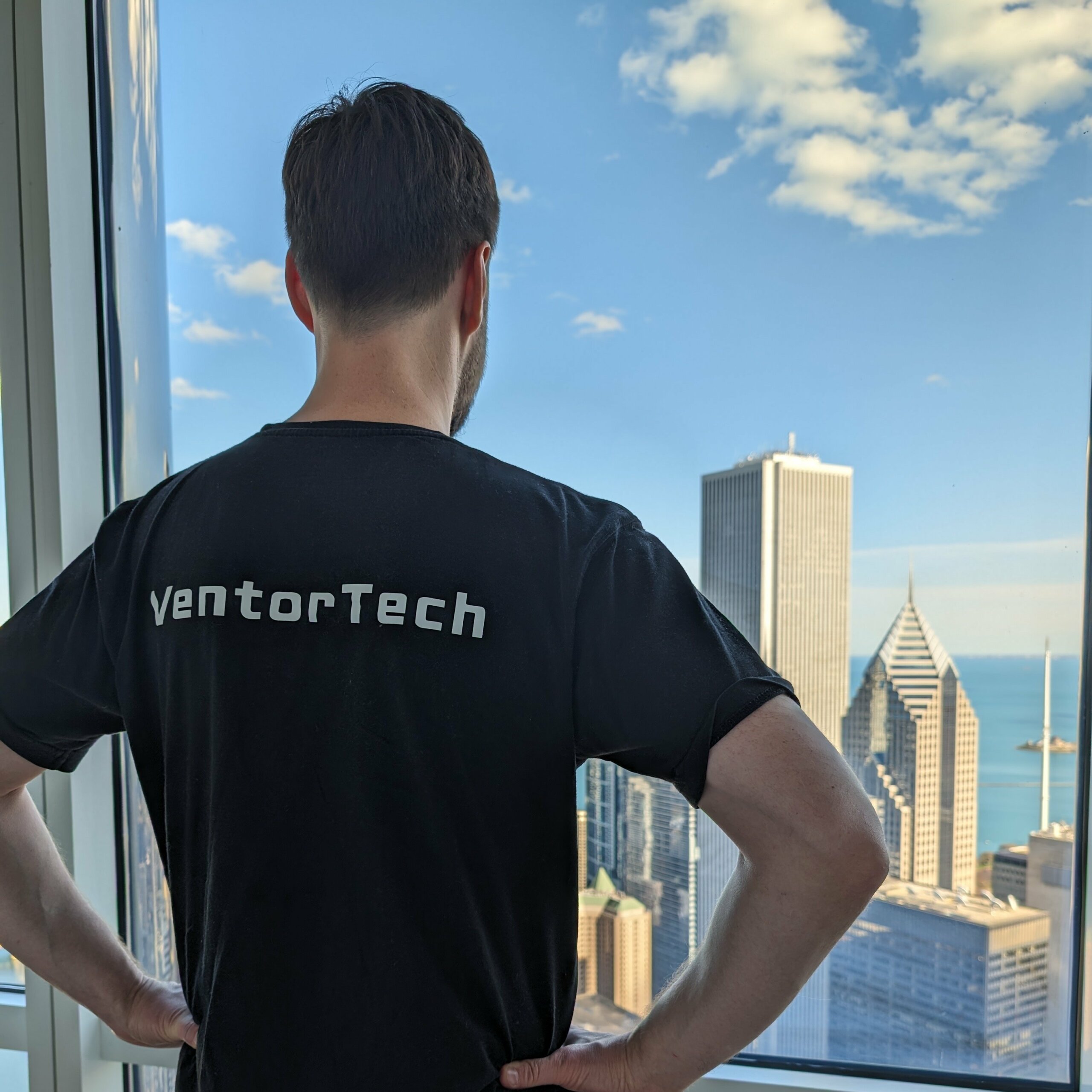 VentorTech CEO, Oleg, enjoying a view of Chicago from one of our Clients offices