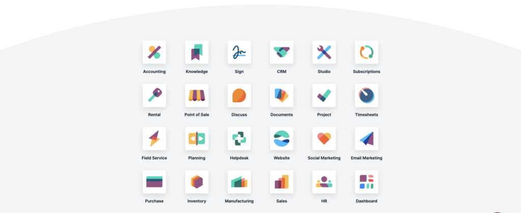 a stack of various odoo applications for various purposes - from accounting to hr