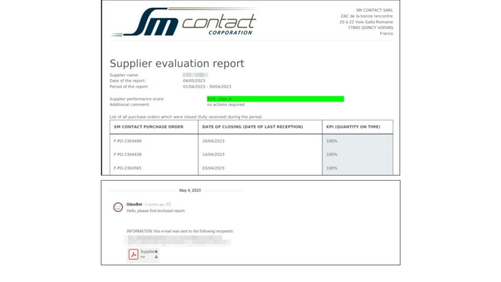 supplier evaluation report generated through Odoo