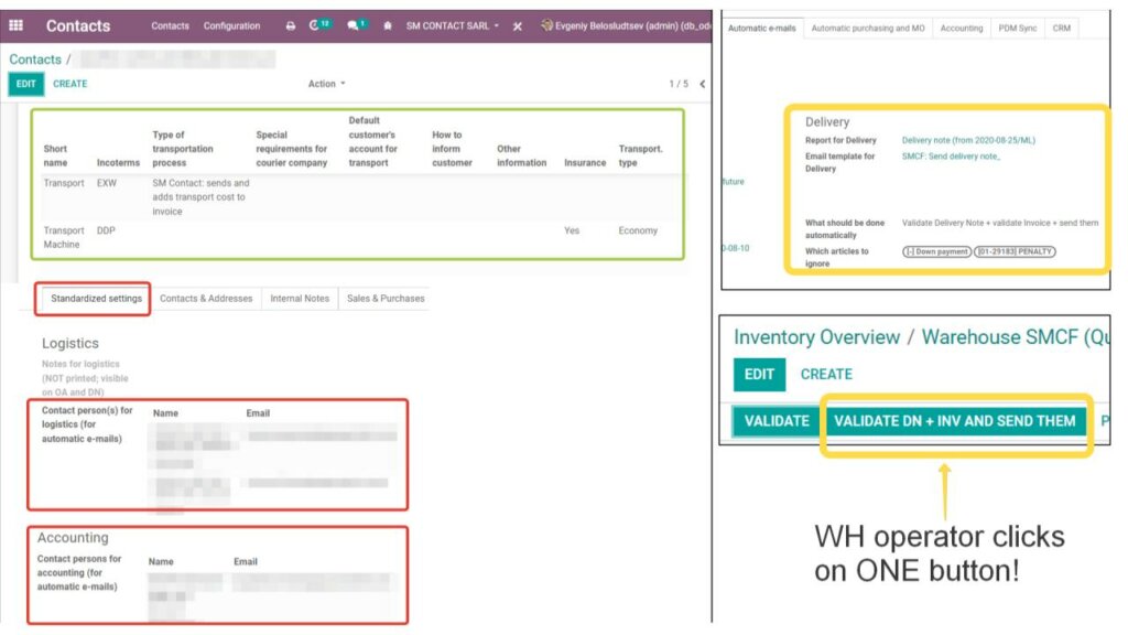 a screenshot from Odoo ERP featuring standardized delivery conditions