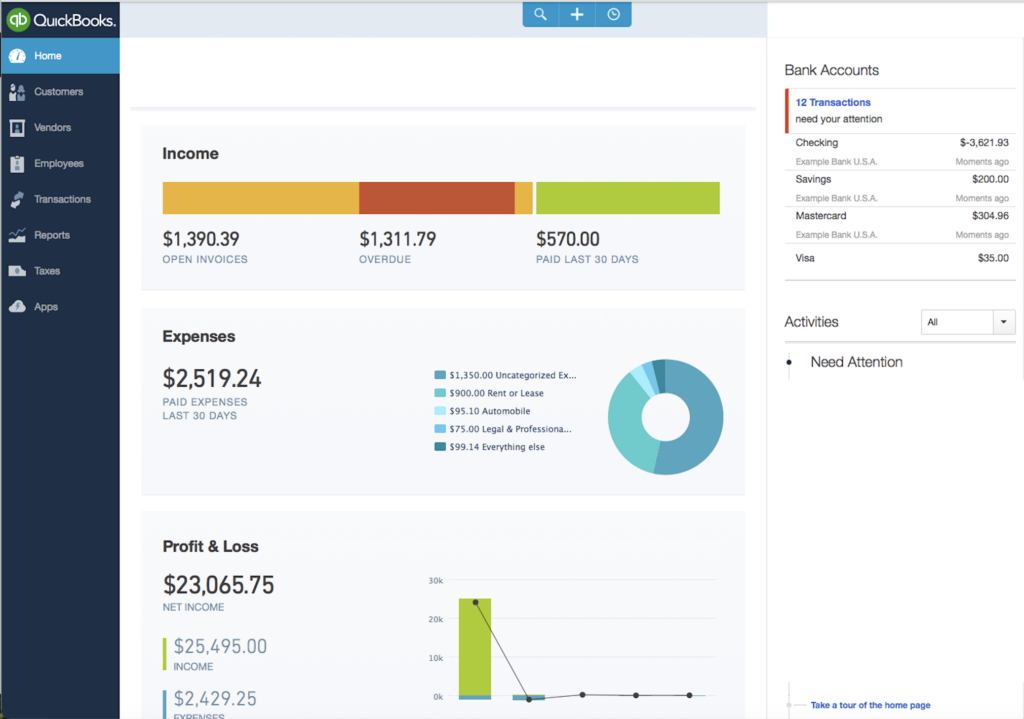 quickbooks dashboard