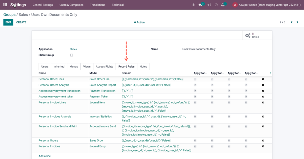 Odoo record rules