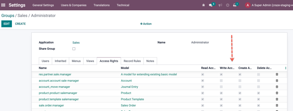 define odoo groups