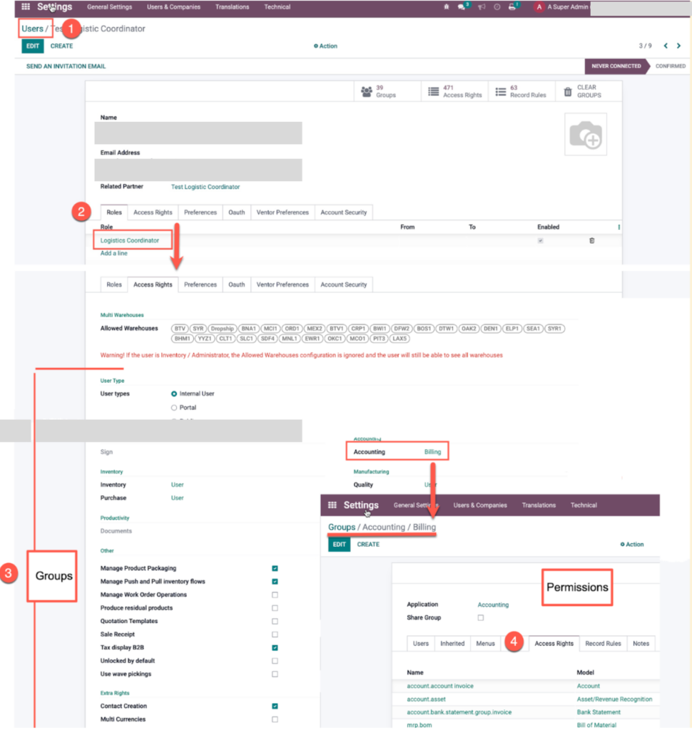 Odoo access rights settings